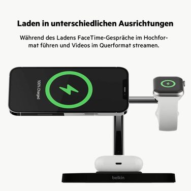 Belkin BoostCharge PRO 3-в-1 Бездротове зарядне пристрої MagSafe для iPhone 13, Apple Watch та AirPods (чорний)