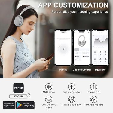 Навушники бездротові Bluetooth 6.0 NC95 з шумозаглушенням, сірі. До 120 годин роботи, налаштування EQ через додаток, для подорожей та спорту