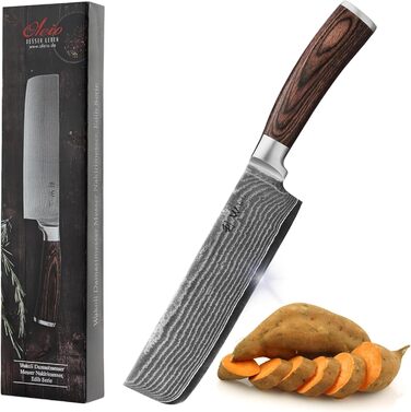 Японський ніж Wakoli EDIB Nakiri з дамаської сталі (серцевина VG10), 17,5 см – гострий, точний та ергономічний. Ніж з ручкою з паккавуду в подарунковій коробці – для нарізки жульєн та бруноаз. Без гравіювання