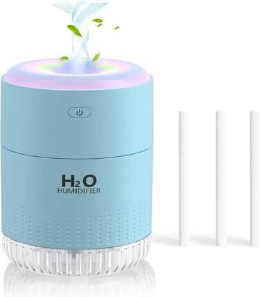 Зволожувач повітря SZO Mini з LED-підсвіткою, автовимкнення та 2 режимами, для авто, спальні, офісу, білий (блакитний)