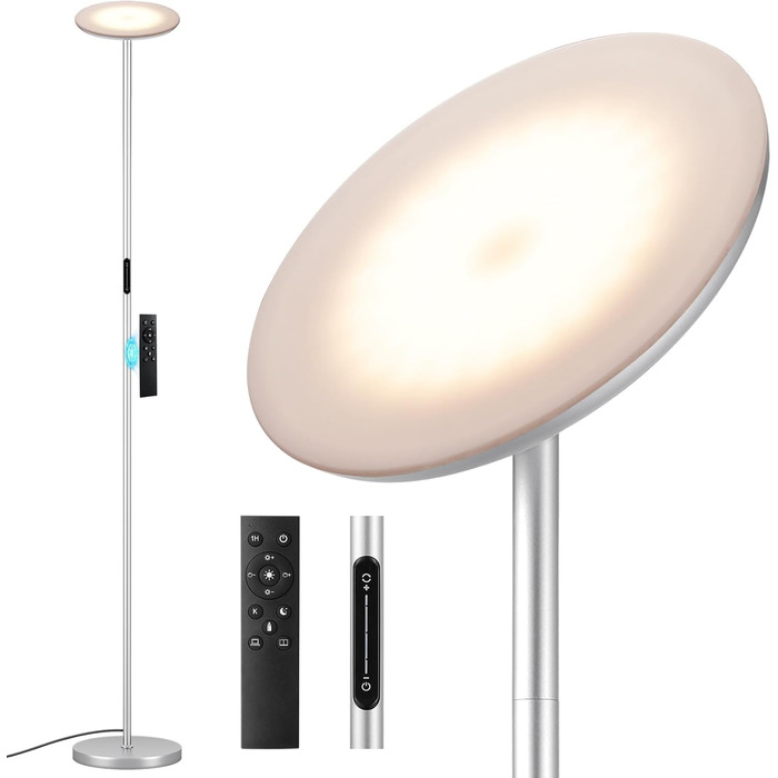 LED-стельова лампа PreeOtti для вітальні, диммування, 36W, з пультом та сенсором, 3 колірні температури (чорний/сріблястий)