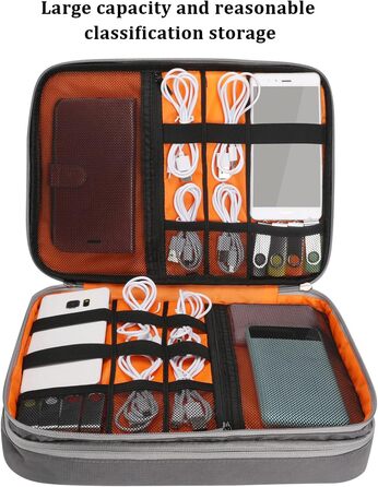 Gocokia Double Layer Travel Electronic Accessories Organizer, Large Capacity Handbag, Cable Organizer, Waterproof Carry Bag for 11.6 Inch Laptop, Tablet