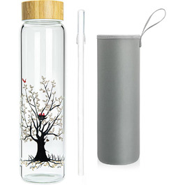 Glass Drinking Bottle 1L Glass Water Bottle with Bamboo Lid 1 Liter (1000ml) (Tree 1liter)