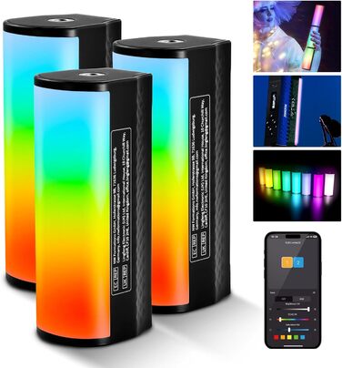 NEEWER LED відеоліхтар з магнітним кріпленням та штативом, RGB, 2500-8500K, 2500mAh, для фото- та відеозйомки, TL96RGB (TL98C (3 шт.))