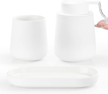 Набір аксесуарів для ванної кімнати Umlaca: мильниця, дозатор мила 350 мл, стакан для зубної пасти 320 мл, білий