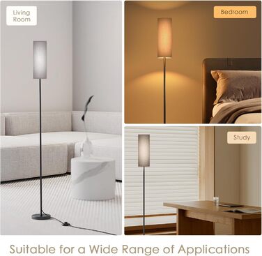 Світлодіодна торшерна лампа 9W з регулюванням яскравості, 3 колірні температури, тканинний абажур, вимикач на нозі, вінтажний дизайн, сірий колір