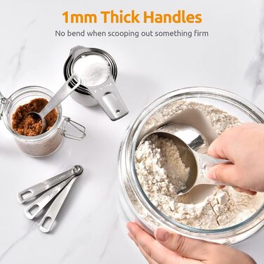 U-Taste Measuring Cups and Spoons with Scale, 15 Piece Set Made of 18/8 Stainless Steel: 7 Cup Beakers & 7 tsp/tbsp Measuring Spoons with 2 D-Rings and 1 Professional Magnetic Conversion Chart (Silver)