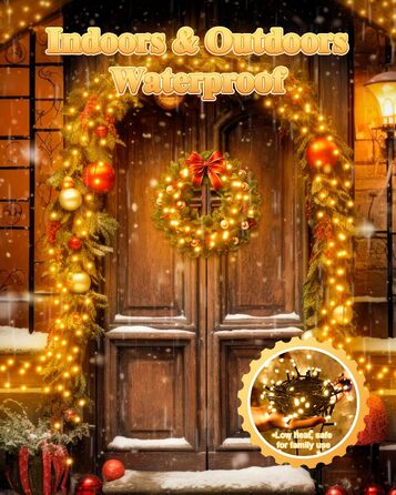 Гірлянда на Хелловін для вулиці, 300 LED, з функцією пам'яті та таймером, 8 режимів освітлення, вологостійка, 50 метрів, тепле світло