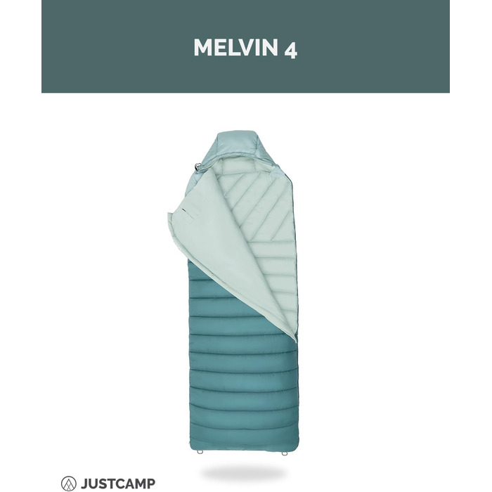 Літній спальний мішок Justcamp Melvin для кемпінгу та подорожей, 3 сезони (4-25 °C), широкий ковдровий тип (80 см), м'ятний