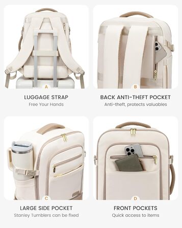 LOVEVOOK Рюкзак для ручної поклажі з окремим відділенням для взуття, 40L рюкзак для жінок, великий, з відділенням для мокрого та сухого, Travel Backpack, Carry On Luggage для подорожей, Бежевий, Зелений, 40L (3 шт.)