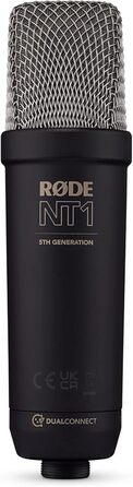 Мікрофон RØDE NT1 5 Generation: велика мембрана, XLR/USB, зі спінером та поп-фільтром для запису вокалу та подкастів (чорний)