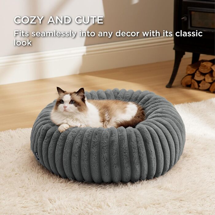 BEDSURE Ортопедичне ліжко для котів - м'яке кругле софа для котів, 51x51x15 см, знімний чохол з Cord-Fleece, антиковзаюча підкладка, сірий