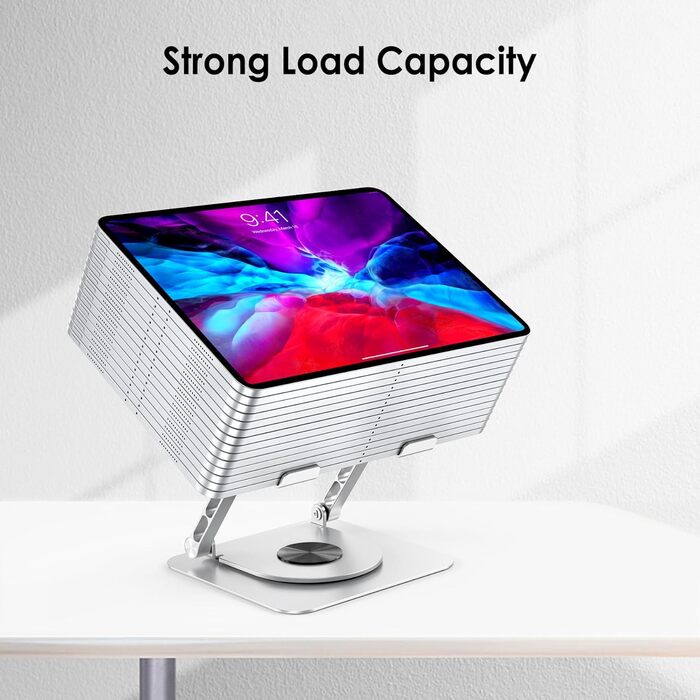 Підставка для ноутбука на стіл, 360° обертання, регульована, складна, з алюмінію, сумісна з MacBook Air Pro, HP Notebook (10–17,3 дюймів), обертова, срібна