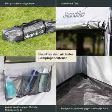 Skandika Camping Shower Tent | Privacy Changing Tent with 230cm Height, Silver-Coated, Waterproof, Separate Ground Sheet, 3 Ventilated Windows, Towel Holder, Shower Attachment | Toilet Tent