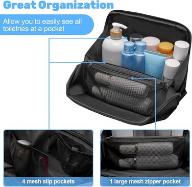 Чоловіча та жіноча дорожня косметичка Lermende з подвійною блискавкою, великий об'єм, зручна ручка для подорожей. (Чорний)