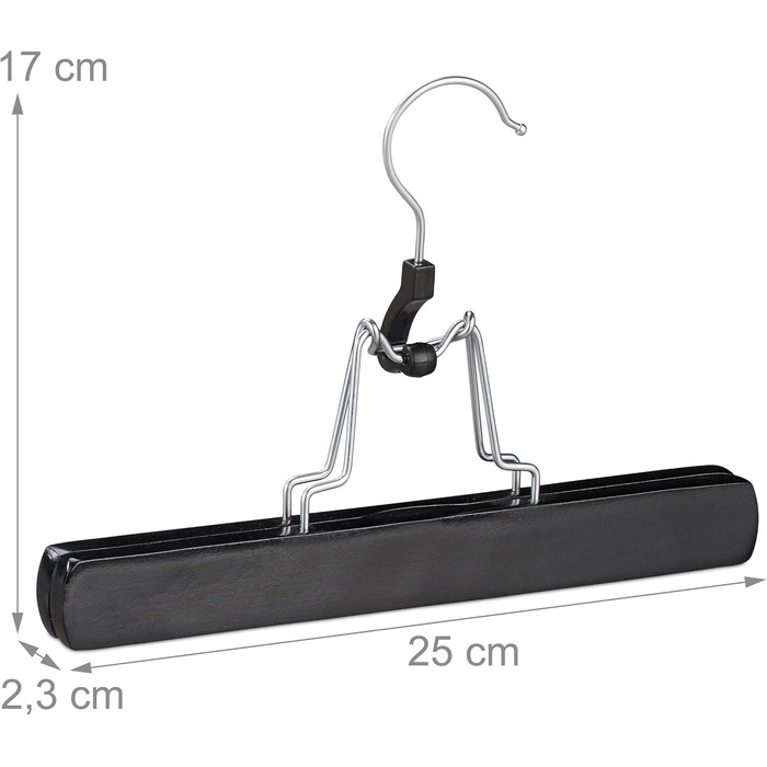 Relaxdays Trouser Hanger, Wood, 12 Pack, 360° Swivel Hook, Felt Protection, HBT 17 x 25 x 2.3cm, Clothes Hanger Pants, Black