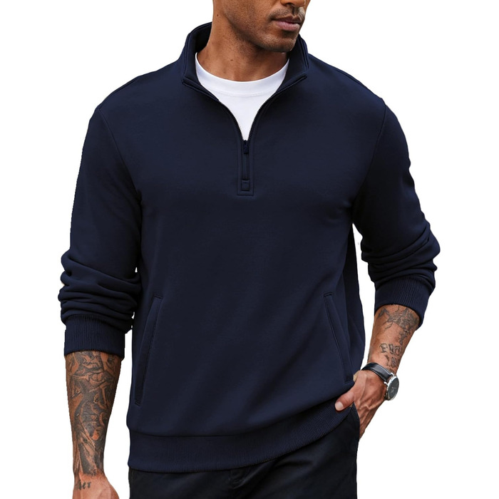 Світшот PINSPARK чоловічий з ¼ блискавкою, довгим рукавом, без капюшона, темно-синій (Navy Blau), 3XL