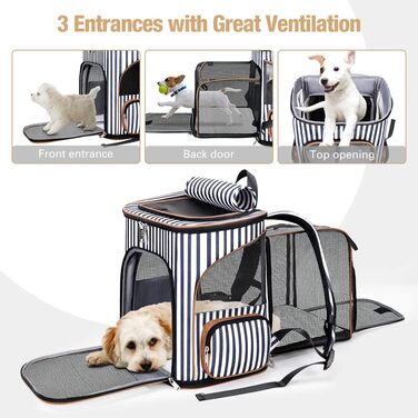 Розширюваний рюкзак для кота та собаки Lekesky, великий для маленьких котів та собак, складаний рюкзак-переноска, L (XL 36 x 31 x 42 см), в смугастих кольорах