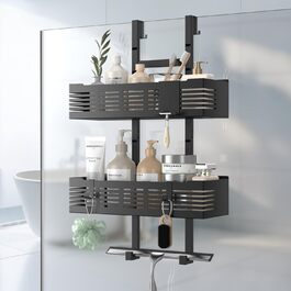 Поличка для душу AIGOCITY без свердління, чорна, для скляних душових кабін, з 3 гачками, регульована висота, для шампуню та гелю для душу