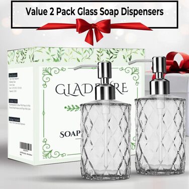 Диспенсер для мила GLADPURE 2 шт по 340 мл, прозорий діамантовий дизайн, нержавіюча сталь, для кухні та ванної кімнати