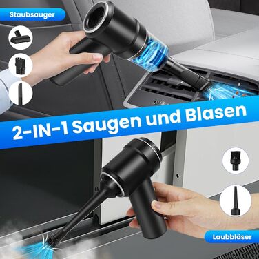 Автомобільний акумуляторний пилосос Handstaubsauger 12000Pa з HEPA-фільтром та LED підсвіткою для дому, авто, меблів, шерсті тварин