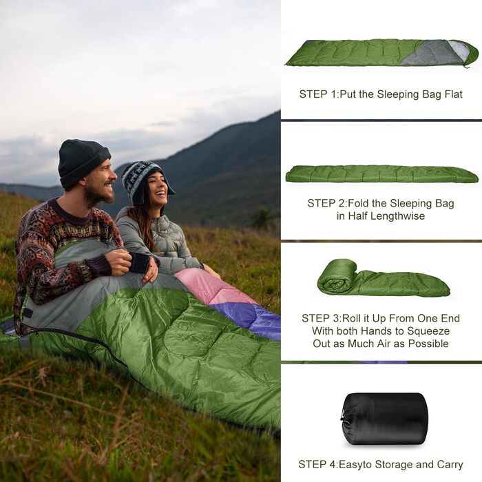 Yarmiene 3-4 Season Sleeping Bag - Outdoor Rectangular Sleeping Bag for Adults & Kids - Warm & Portable for Camping, Hiking (Green+Gray)