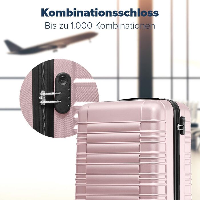 Набір валіз TRVLMORE 3 в 1: маленька, середня, велика, сірий колір, з рожевим золотом, з жорсткою оболонкою, 55x40x20 см (ручна поклажа)