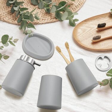 Набір аксесуарів для ванної кімнати FEILANDUO (4 шт.), сірий: мильниця, дозатор мила, тримач для зубних щіток