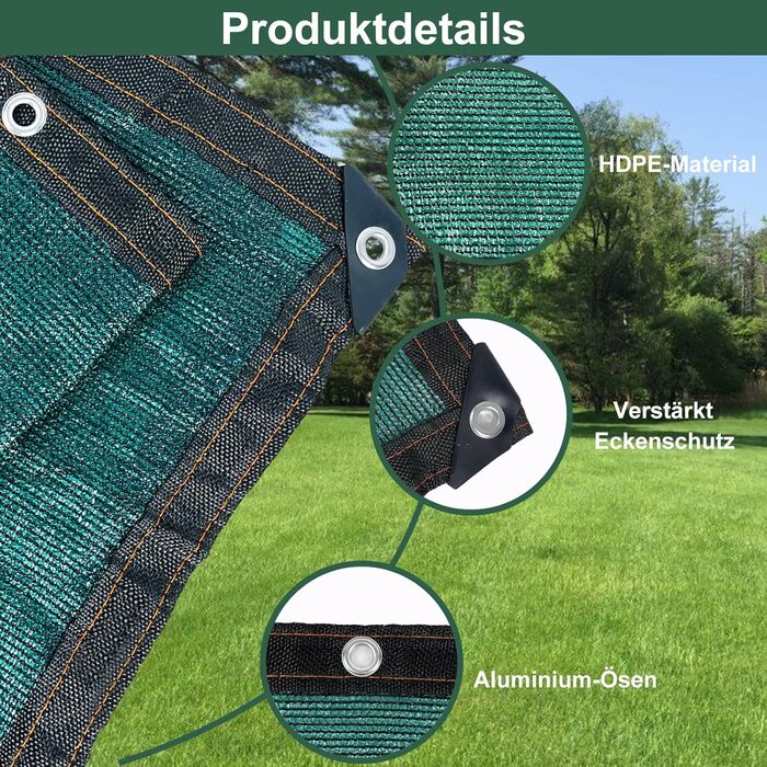 BeGrit Privacy Screen Panel 2m x 5m Fence Screen Weatherproof Garden Fence Windbreak 90% Shade HDPE Sun Protection Tennis Screen Shade Net UV-resistant Tear-resistant with Holes Cable Ties Green