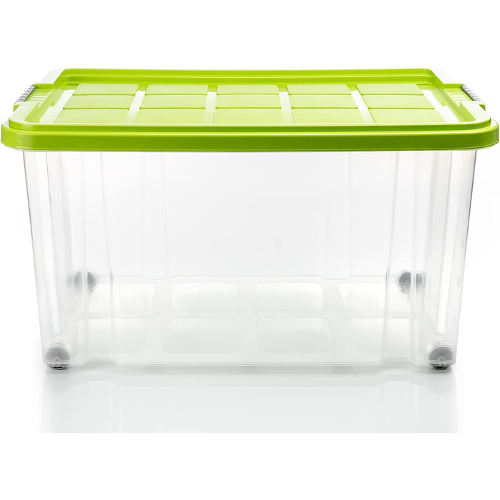 BigDean 2-Pack 60L Storage Boxes with Lid, Large Transparent - Stackable, Robust Box, BPA-Free - Rollable Stack Box with Secure Click Closures - Made in Germany (Green)