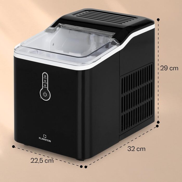 Машина для приготування льоду Klarstein Eiswürfelmaschine Klein - 12 кг/24 год, LED-дисплей, портативна, з лопаткою, для вечірок (Чорний)