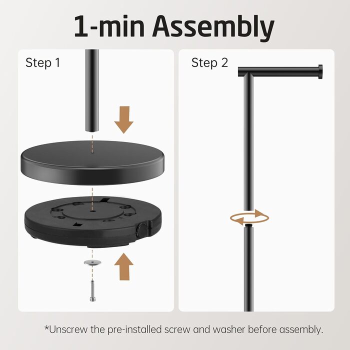 KES Freestanding Toilet Paper Holder with Weighted Base - Stainless Steel SUS304 - Brushed Finish - Black Matte - 26 Inch