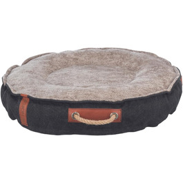 Кругле ліжко для собак TRIXIE Föhr, діаметр 70 см, чорний/пісочний колір, з ручкою для перенесення, м'яке та миється