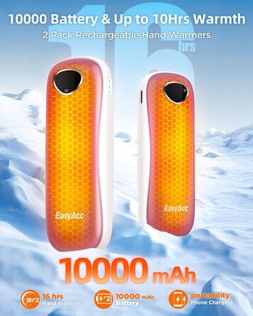 Електричні грілки для рук EasyAcc 10000mAh, 2 шт. з LED-дисплеєм, 3 режими нагріву, для кемпінгу, полювання, Рейно