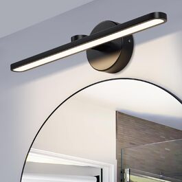MantoLite LED Bathroom Wall Light with Pull Cord, 40CM Picture Display Lamp Mirror Lighting Wall Sconce for Hotel Restaurant Modern Reading Lamps, 8W 3000K Stainless Steel Acrylic Lights (Black)