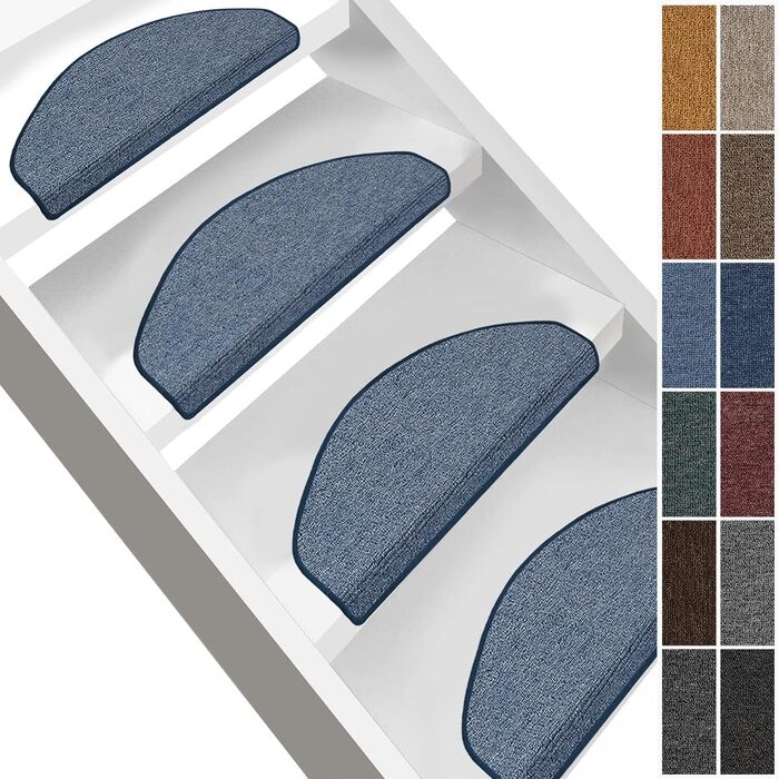 Casa Pura London Stair Treads - Non-Slip Indoor Stair Carpet Set (15-Piece) - Light Blue