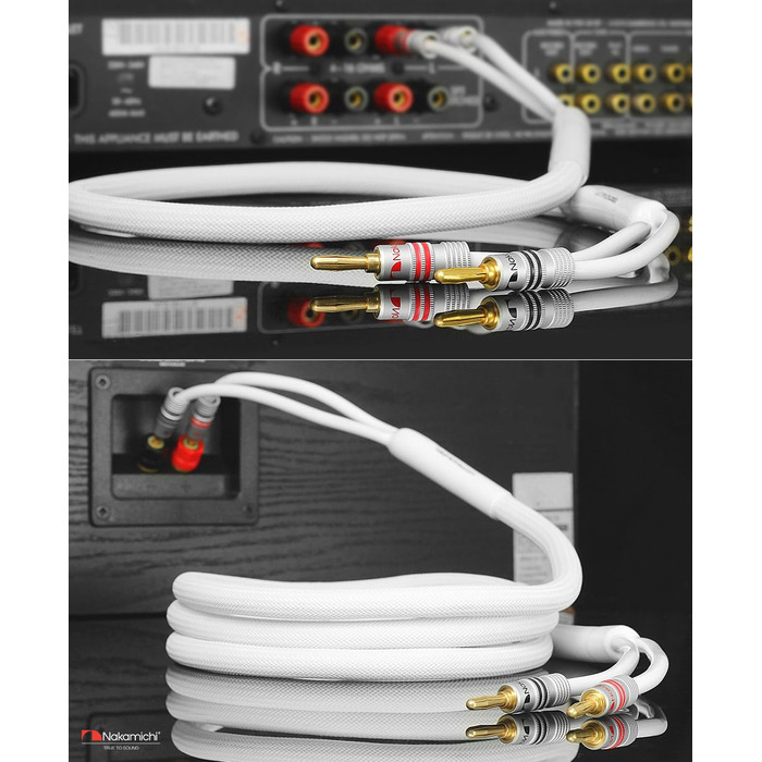 Акустичний кабель Nakamichi 12AWG з позолоченими банановими роз'ємами 24K, 3 метра, безкисневий мідний провід (OFC) в обплетенні, чорний — для домашнього кінотеатру та підсилювача
