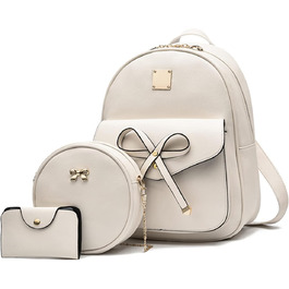Жіночий рюкзак з PU шкіри: стильний щоденний рюкзак для подорожей, школи, роботи. Набір сумок (білий 03)