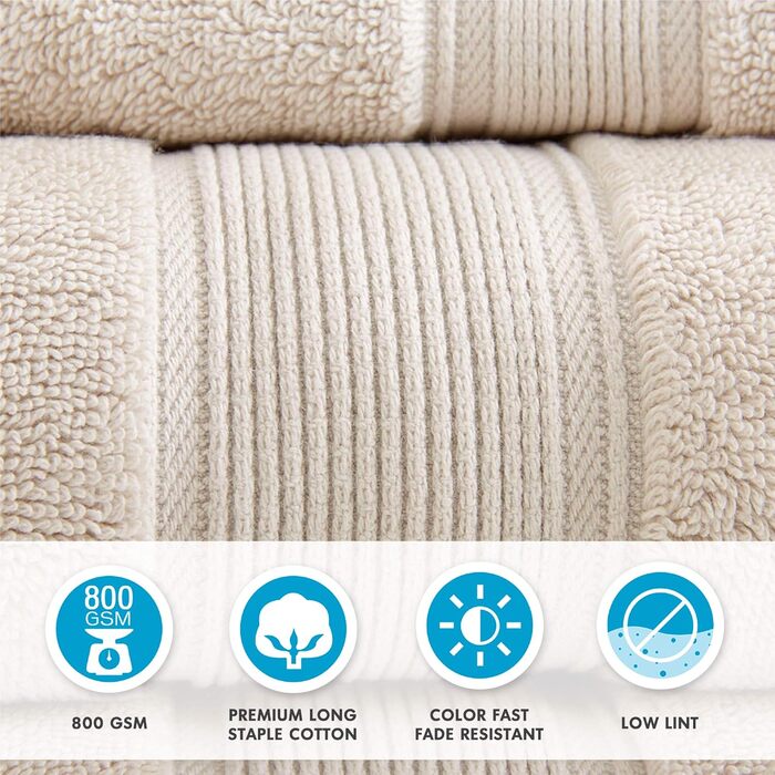 Madison Park GSM 100% Cotton Piece Luxury Absorbent Hotel Bath Towel Set, 800 g/m², 100% Cotton, Blush, Assorted Sizes