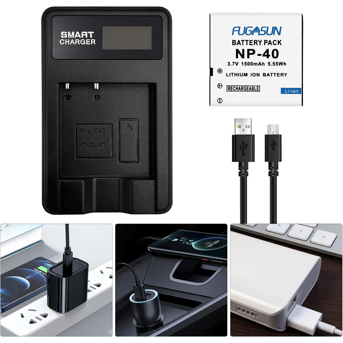 Акумулятор Casio NP-40 1500mAh (2 шт) + Зарядний пристрій LCD для фотоапаратів EX-Z1000, EX-Z1050, EX-Z1080 та ін.