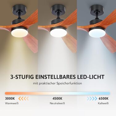 Вентилятор стельовий CO-Z з підсвічуванням 132 см LED, 5 лопатей (ABS та дерево), пульт ДК, DC-мотор, для приміщень та терас