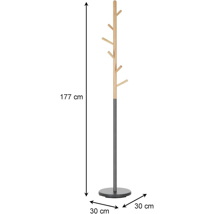 IDIMEX Clothes Rack Enrico, Elegant Standing Coat Rack with 6 Hooks, Beautiful Coat Stand made of Metal and Pine Wood in White/Natural (Grey/Natural)