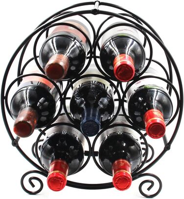 PAG Wine Rack Metal Freestanding Floor Bottle Rack, Decorative Bottle Holder Stand for Kitchen/Floor/Bar, (Black, 7 Bottle)