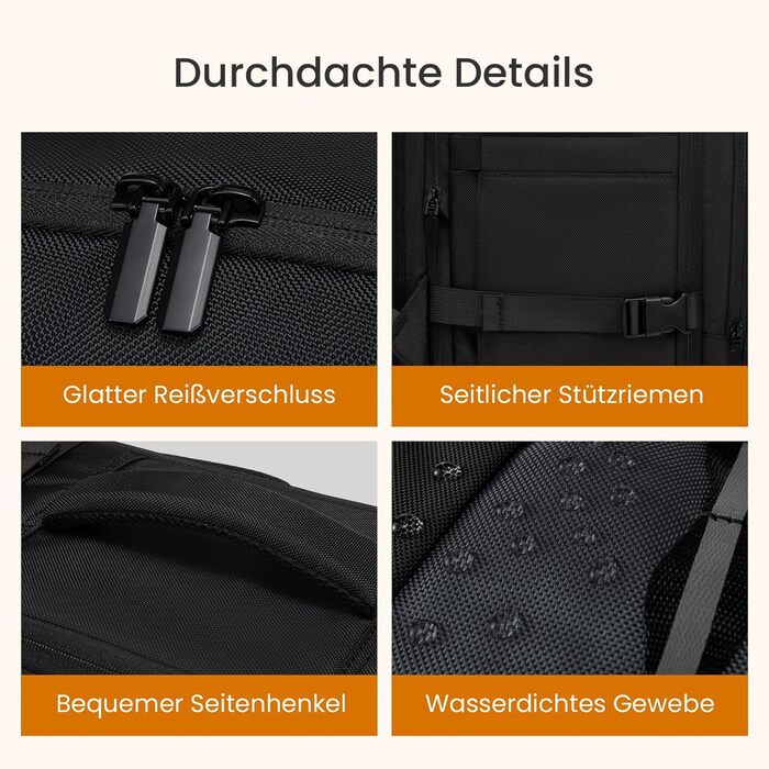 LOVEVOOK Рюкзак для ручної поклажі, великий, розширюваний, туристичний, чоловічий, для ноутбука 17 дюймів, 50L, чорно-сірий