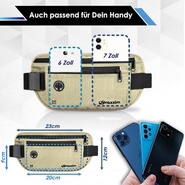 Чоловіча та жіноча бананка - ультратонкий дизайн - для телефонів до 7 дюймів - поясна сумка для спорту, подорожей та бігу (Бежева)