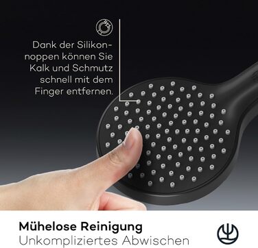 KLUDI-X3 Universal Shower Head with Hose, Shower Spray optional water-saving with 3 Spray Patterns (Body, Hair, Skin), easy-to-clean shower head Ø 11.7 cm, shower hose 1.60 m (1 spray pattern, Matte Black)