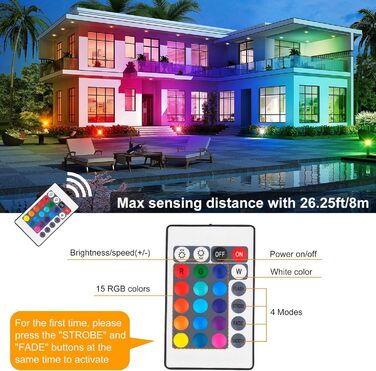 LED Floodlights Outdoor, 100W Smart RGB Floodlights with Remote Control and Bluetooth App, LED Floodlights, Color Changing Spotlights, IP66 Waterproof Floodlights for Gardens, Courtyards (2 Pack) (Rgb-4p)