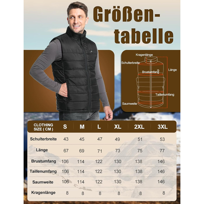 Обогревна жилетка Miss Doozy з Powerbank 10000mAh, 6 зон нагріву, 3 режими температури - для чоловіків та жінок, Outdoor, мотоцикл, туризм, XXL