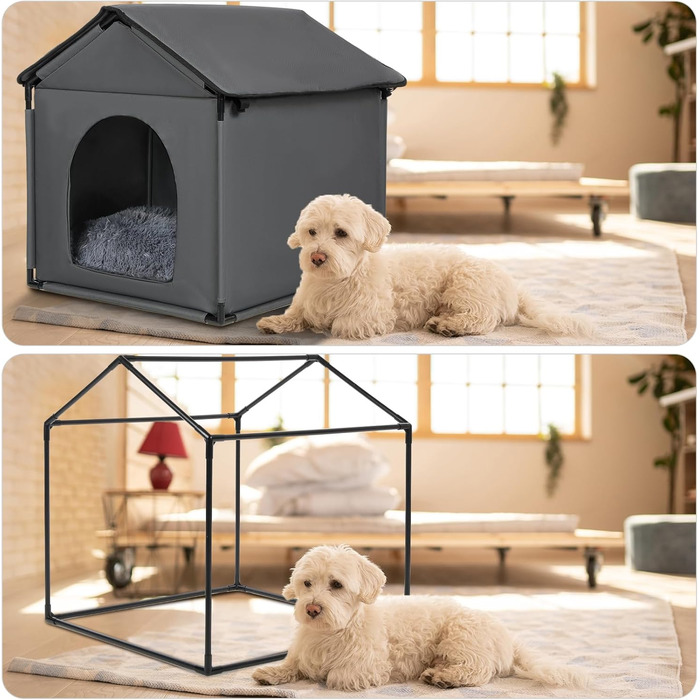 Будка для котів та собак: велика, м'яка, 56x51x46 см. Підходить для Бігль, Французький бульдог, Вельський коргі. З м'яким килимком.