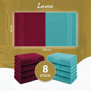 Набір рушників для рук Lavea Elena (8 шт.), 100% бавовна, м'які та гігроскопічні, 50x100 см, Бордовий та Бірюзовий